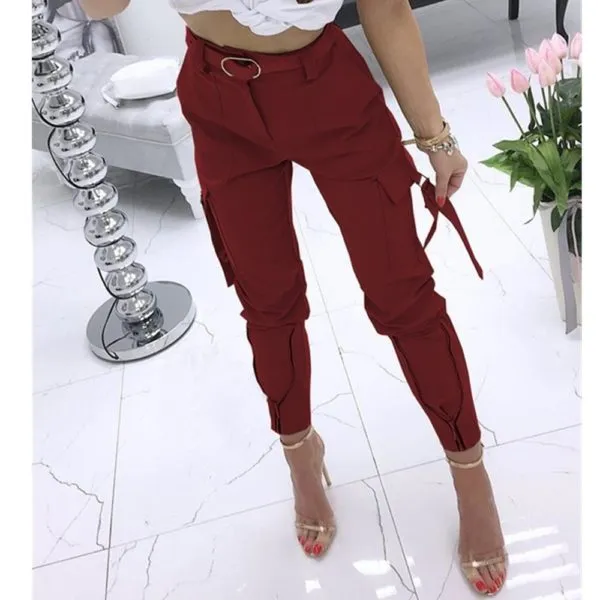 Cross-Border New Product Casual Pants Women's Trousers Solid Colour Overalls And Cropped Trousers - Red