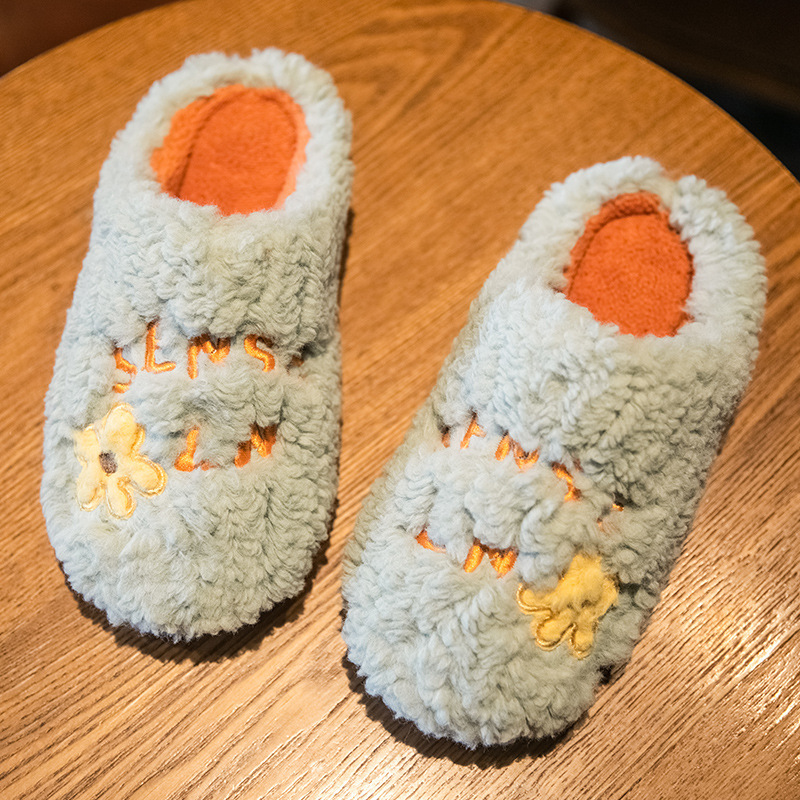 Ins Cute Flower Fleece Slippers Winter Warm Bedroom Floor Slippers Indoor Non-sl - Picture 9 of 11