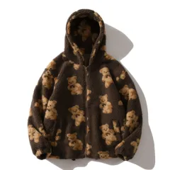Cartoon Thick Patterned Zipper Hooded Sweatshirt - Coffee - View 1