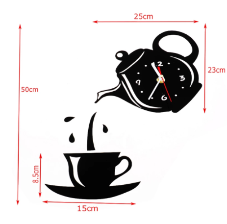 New 3D Acrylic Coffee Cup Creative DIY Acrylic Mirror Wall Clock Wall Sticker Clock Home Decoration