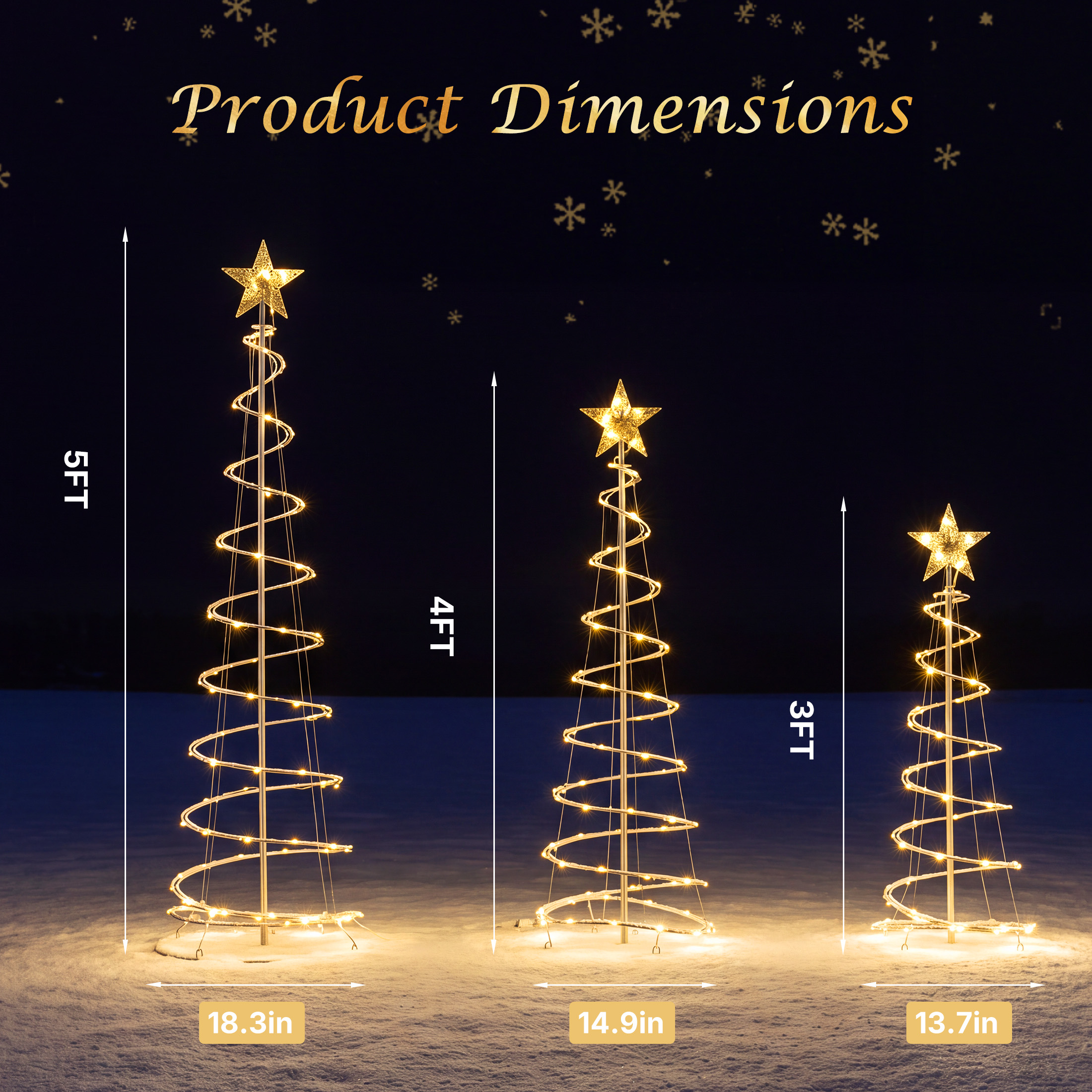 3-piece Spiral Christmas Tree, 3-4-5 Feet LED Garden Decoration Lights image 3