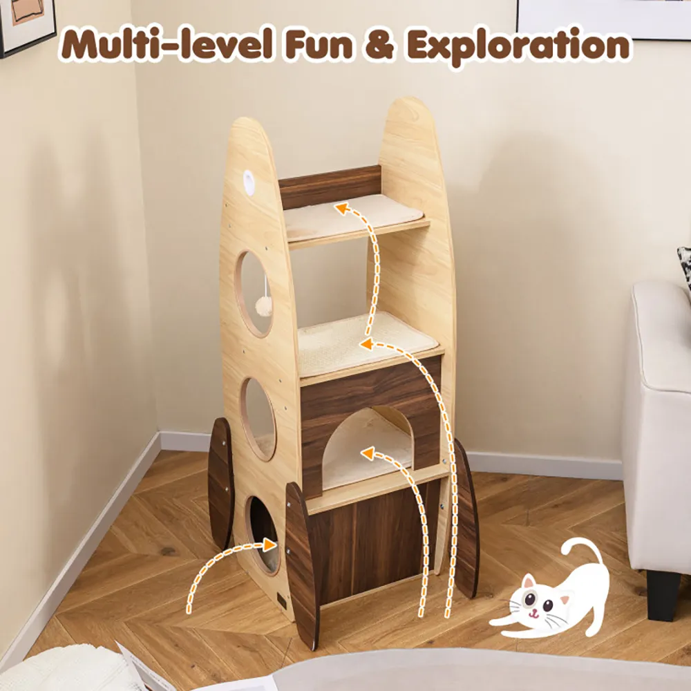 Rocket Cat Tree 47 Inch Large Wooden