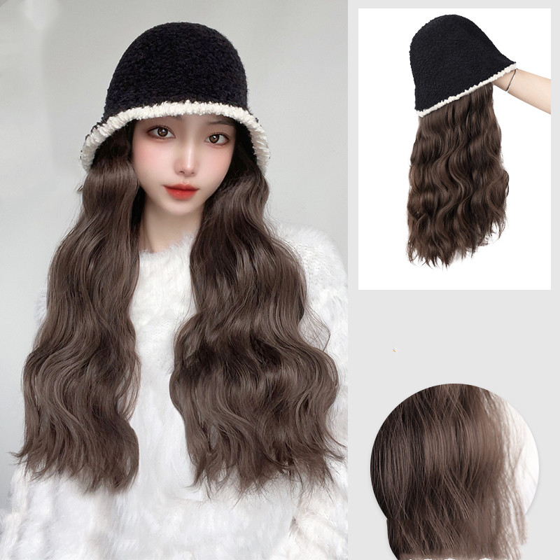 Ripple Fashionable Net Red Long Curly Hair Fisherman Hat Cool Brown - Shop at LoveMi