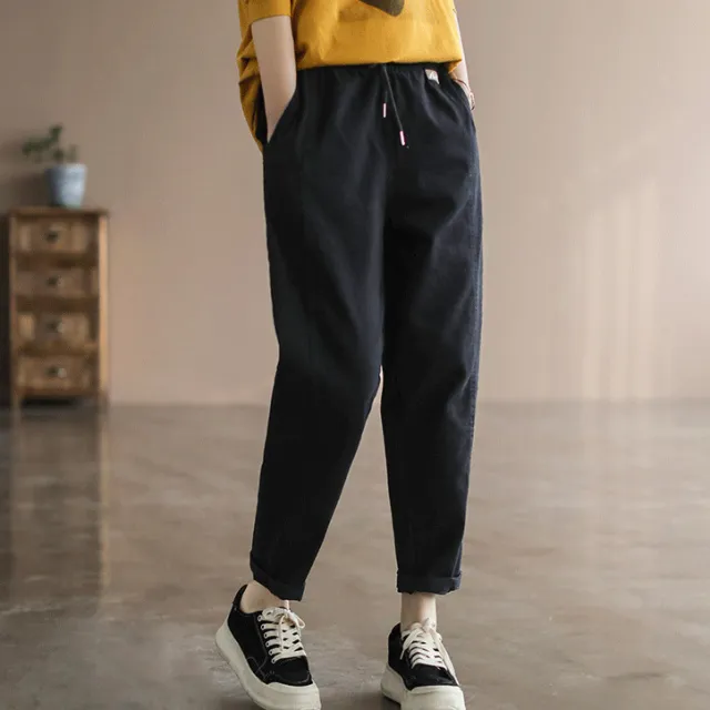 Women's Slim And Versatile Plus Size Mm Literary Pants Black - Shop at LoveMi