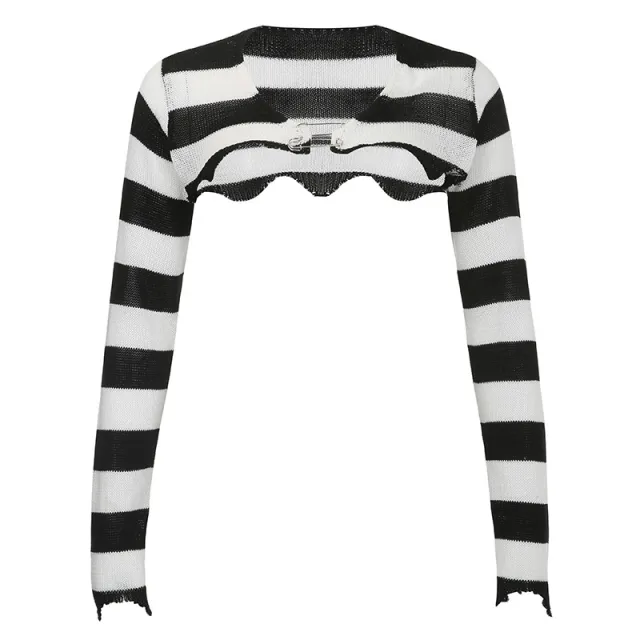Contrast Stripe Coverup Fashion Sweater Black - Shop at LoveMi