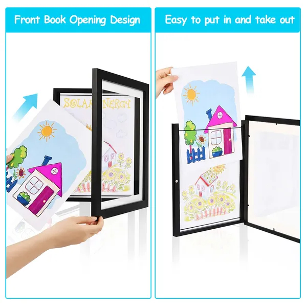 Kids Art Frame Front Opening Wooden Frame Artwork Display Storage Frame Picture  view 5