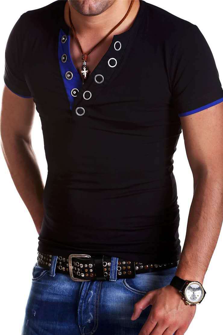 Title 5, Camiseta masculina com blocos de cores, gola V ...