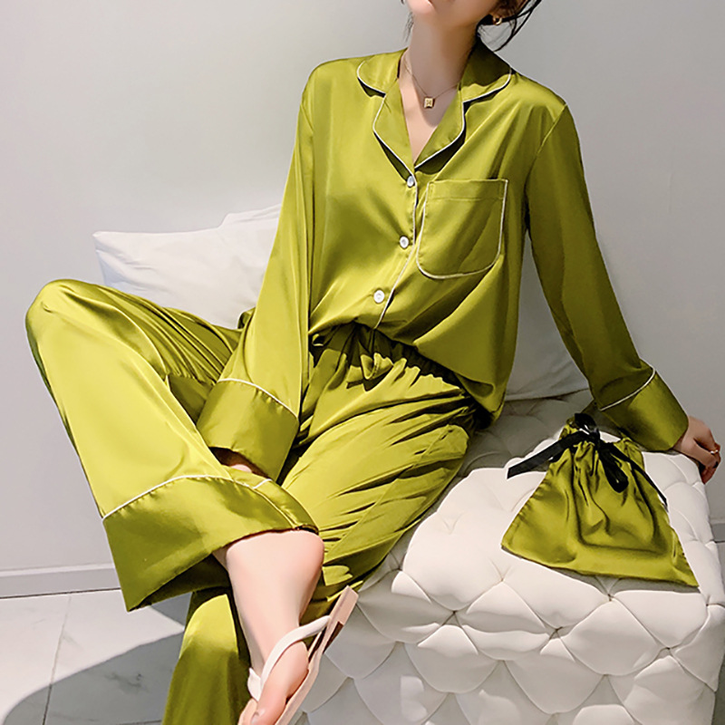 Silk Ladies Pajamas Long-sleeved Trousers Suit