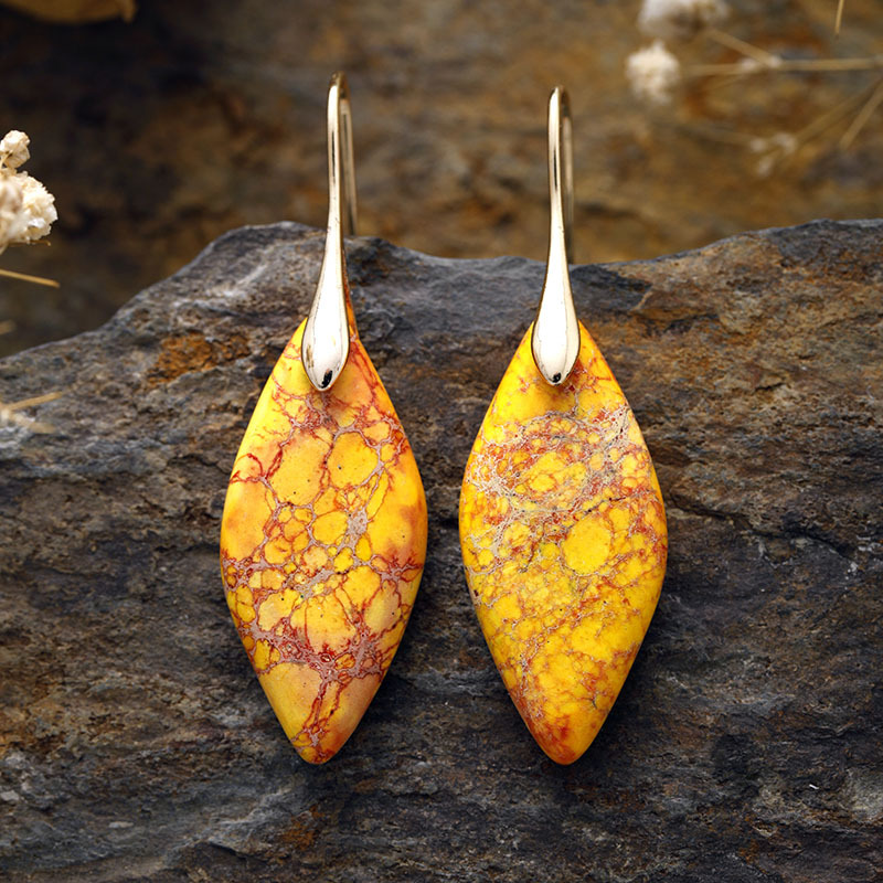 New Bohemian Emperor Stone Leaf Pendant Earrings