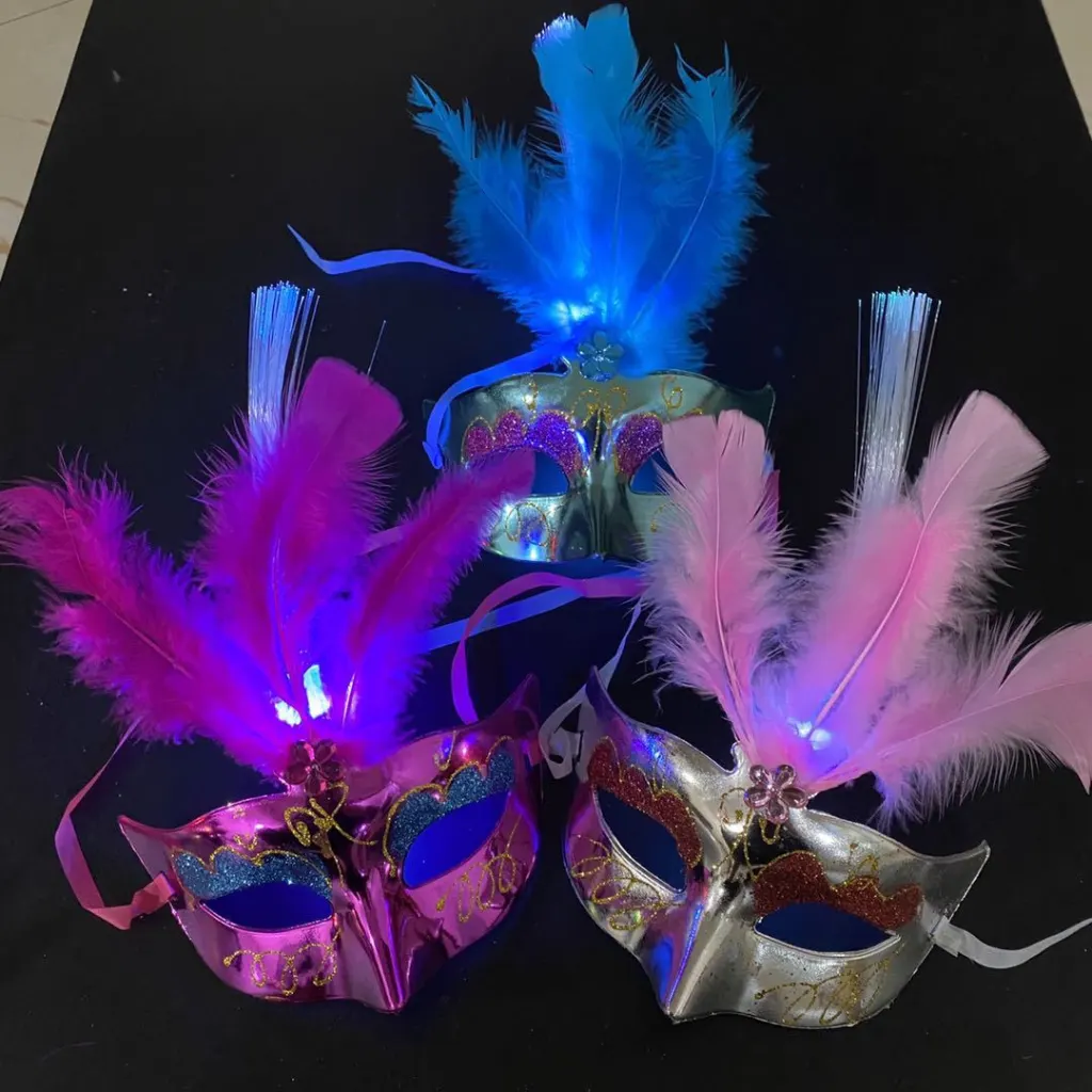 Glowing Fiber Optic Mask Halloween Masquerade Led Princess Feather Children - Random Color