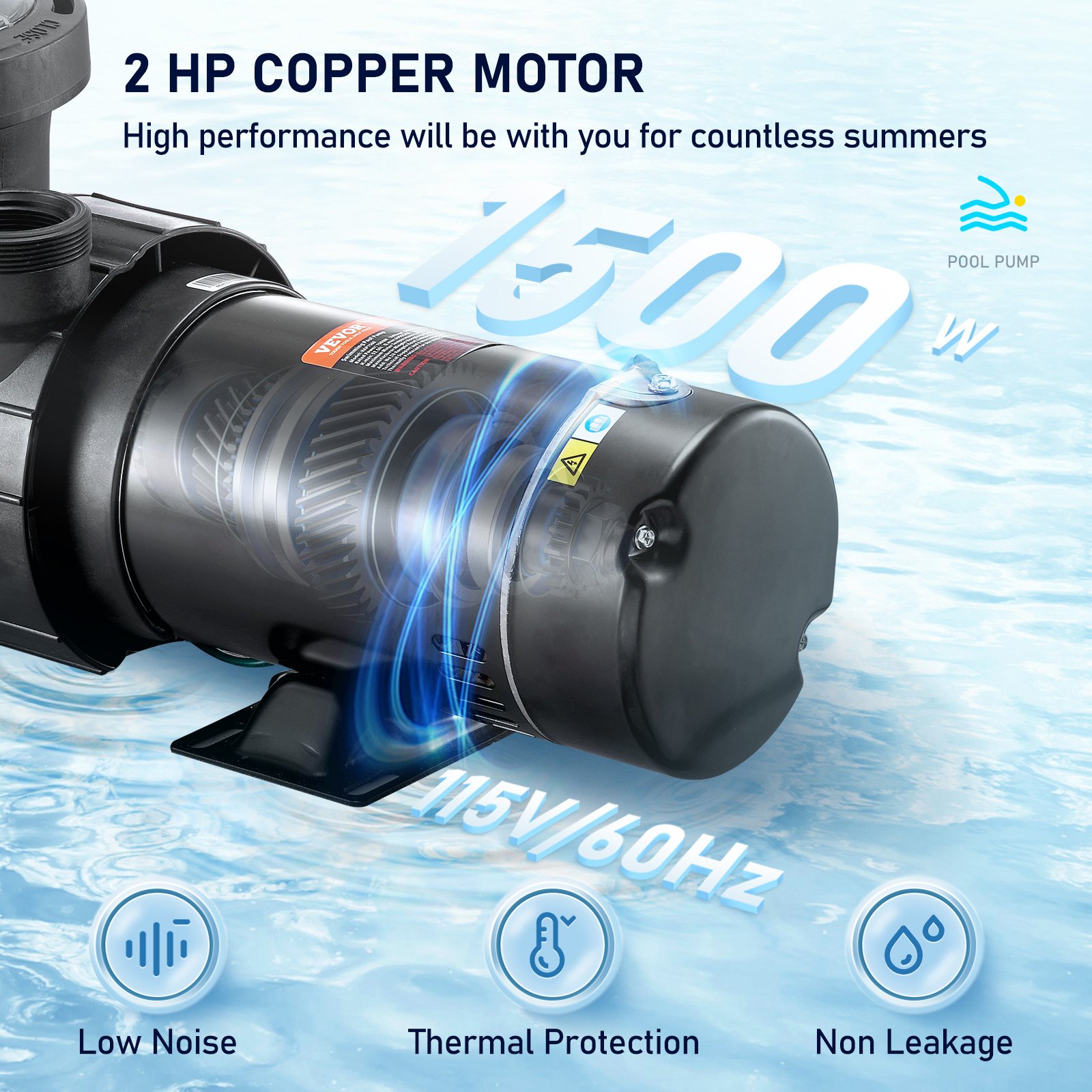 VEVOR Swimming Pool 2.0HP 115V 1500W, Single Speed Pumps For Above Ground Pool, Strainer Basket, 5400 GPH… image 3