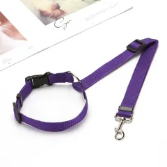 Solid Two-in-one Pet Car Seat Belt Lead Leash BackSeat Safety Belt Adjustable Harness For Kitten Dogs Collar Pet Accessories - Purple - View 1