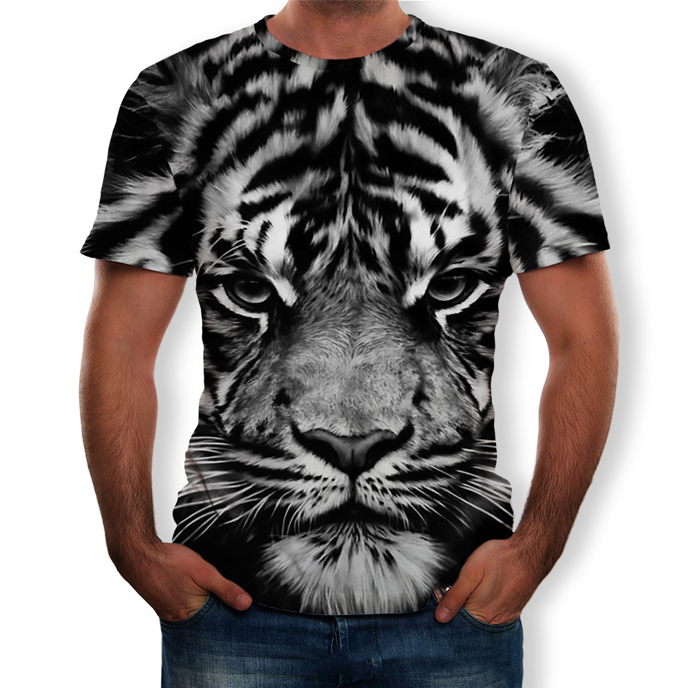 Title 6, Tiger Schwarz-Weiß-Muster Herren-T-Shirt kurzär...