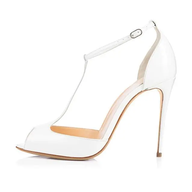 European And American Fashion Sandals Roman T-strap Stiletto Catwalk Shoes - White