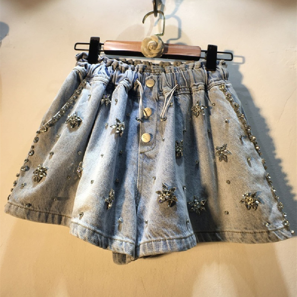 High Waist Skinny Wide Leg Denim Shorts