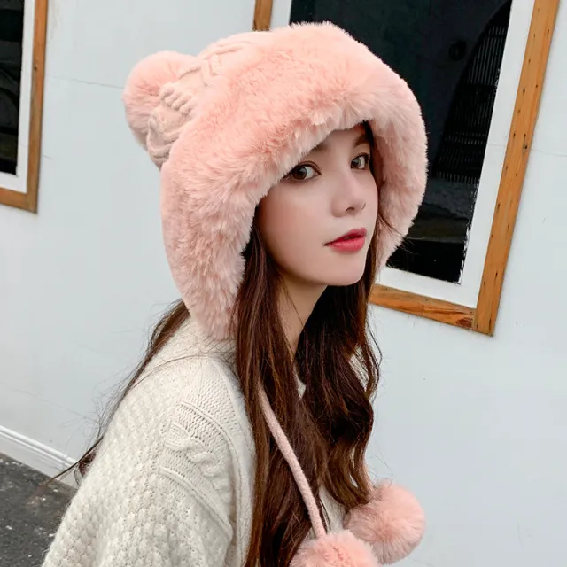 Velvet Thickened Cold And Warm Pure Color Knitted Hat Pink - Shop at LoveMi