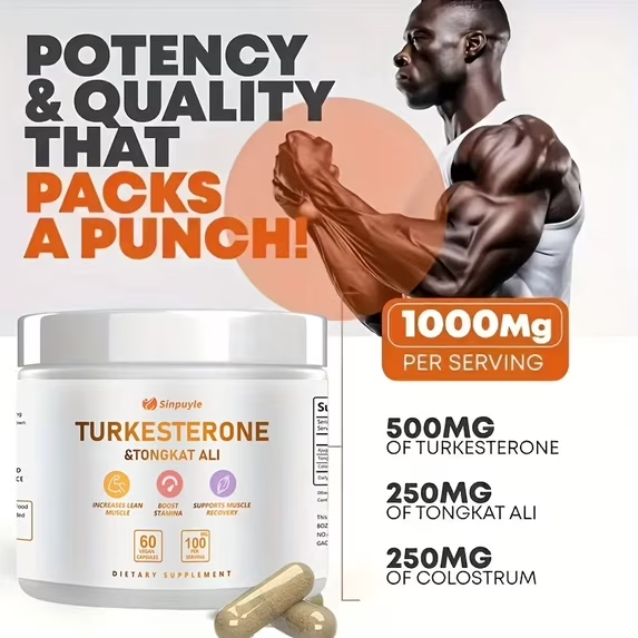 Turkesterone & Tongkat Ali Supplement , 60 Vegan Capsules, Lean Muscle Growth, Stamina Boost & Muscle Recovery