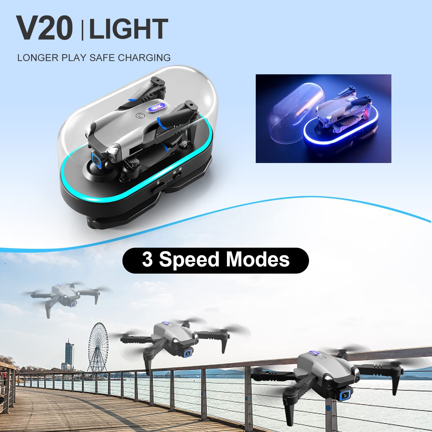 V20 RC Drone WIFI FPV 6K HD Dual Camera Gesture Photo Quadcopter 2 Battery,Suitable For Beginners.,Logistics Is Randomly Sent By UPS,USPS,uni,gofo