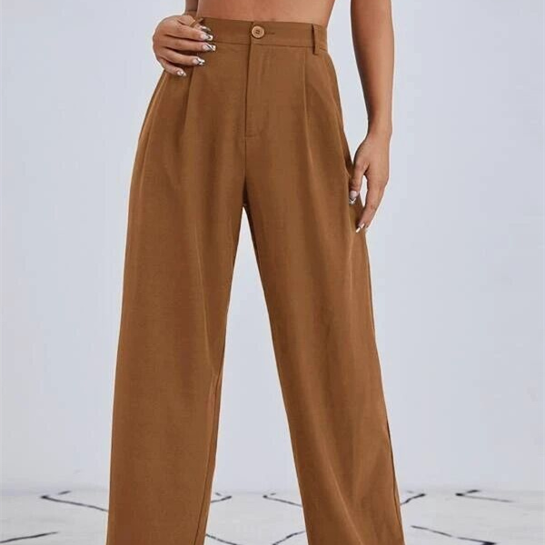 Women's High Waist Casual Wide leg Suit Trousers Caramel M - Shop at LoveMi