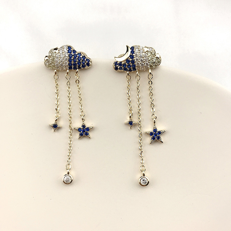 Clouds Tassels Long Female Zircon Earrings S925 Silver Needle