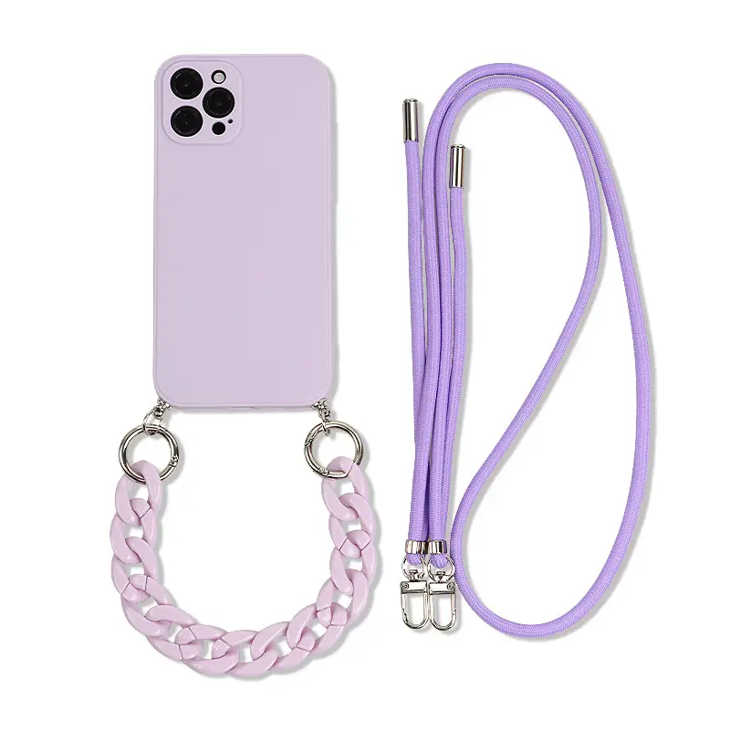 Solid Color Diagonal Double Lanyard Mobile Phone Case