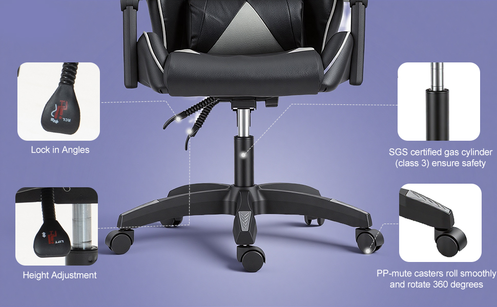 Gaming Reclining Swivel Chair For Adults,Ergonomic Racing PC With Lumbar Support — image 6