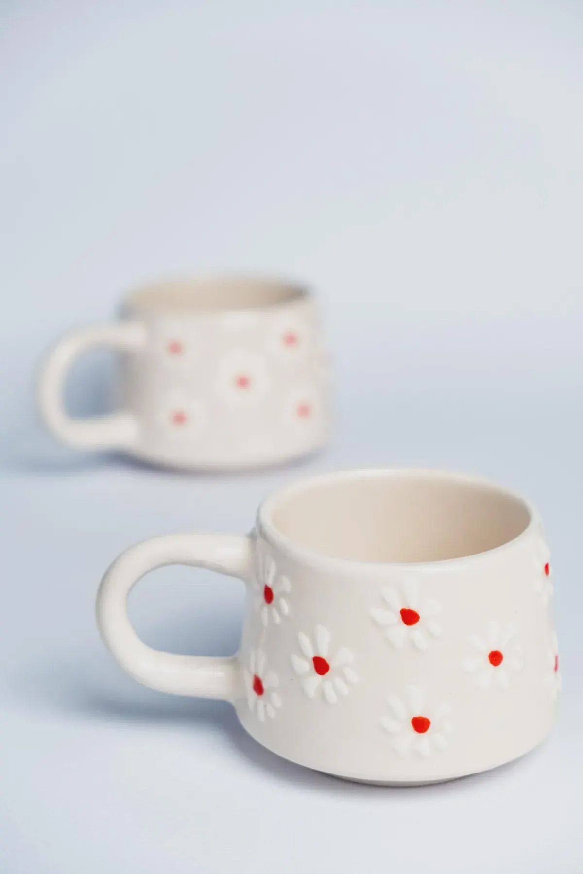 Handmade White Floral Mug Set For Cozy Kitchen Decor