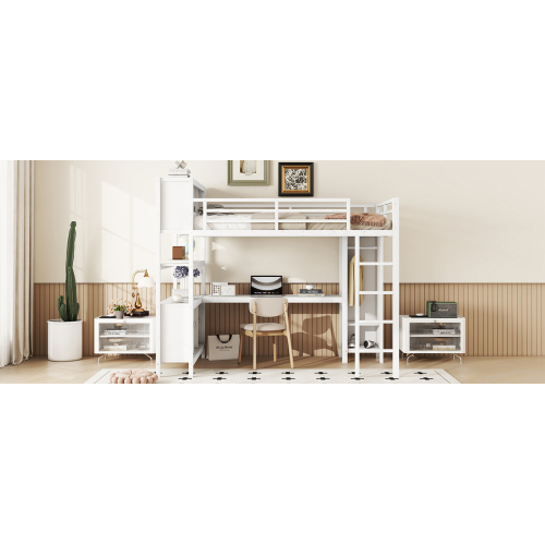 Full Size Metal Loft Bed with Wardrobe and L-Shaped Desk - Image 1 of 21