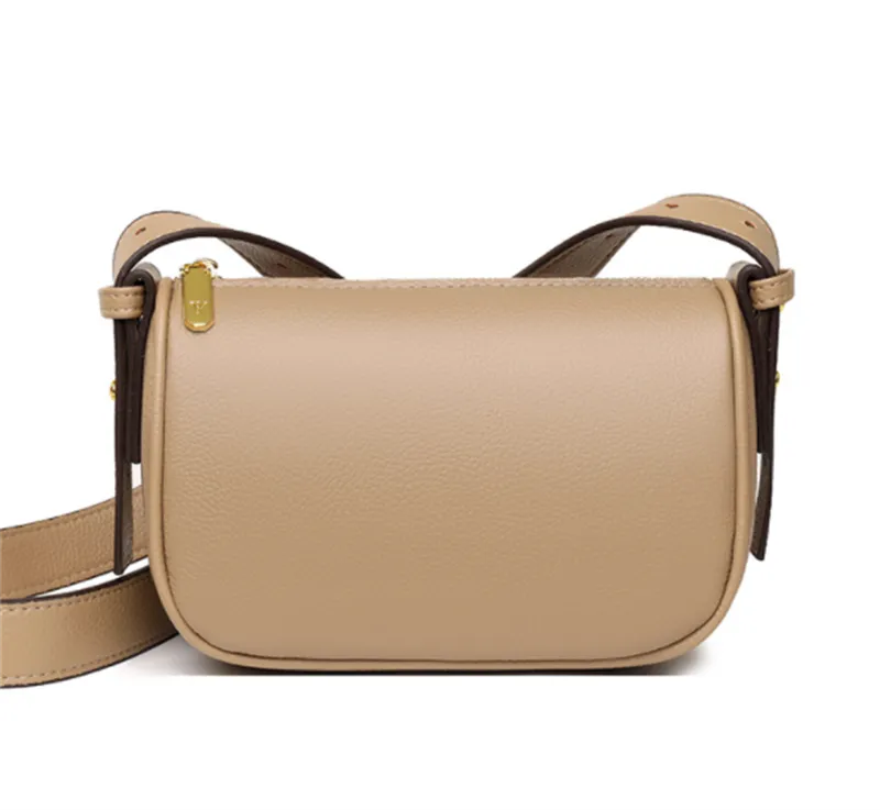 Simple One Shoulder Crossbody Ladies Leather Bag - Khaki