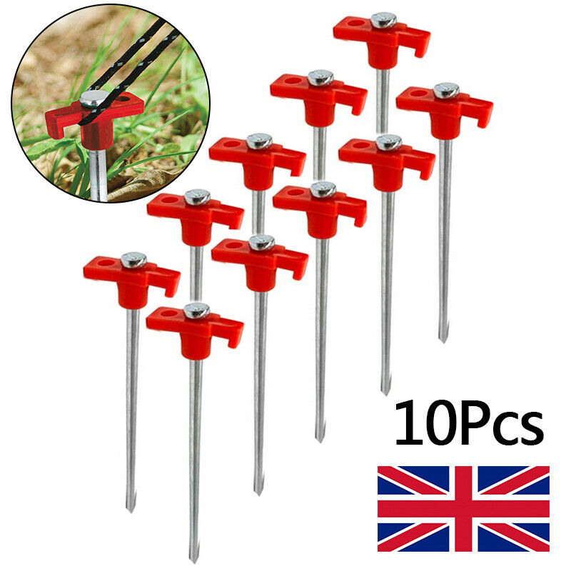 10Pcs Heavy Duty Galvanised Steel Tent Pegs Metal Camping Ground Sheet Anchor HS