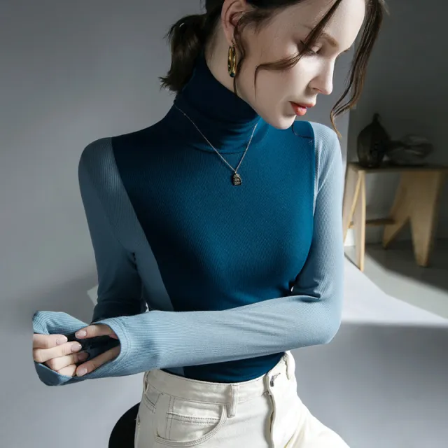 Foreign style Top up Turtleneck Bottoming Shirt Peacock Blue - Shop at LoveMi