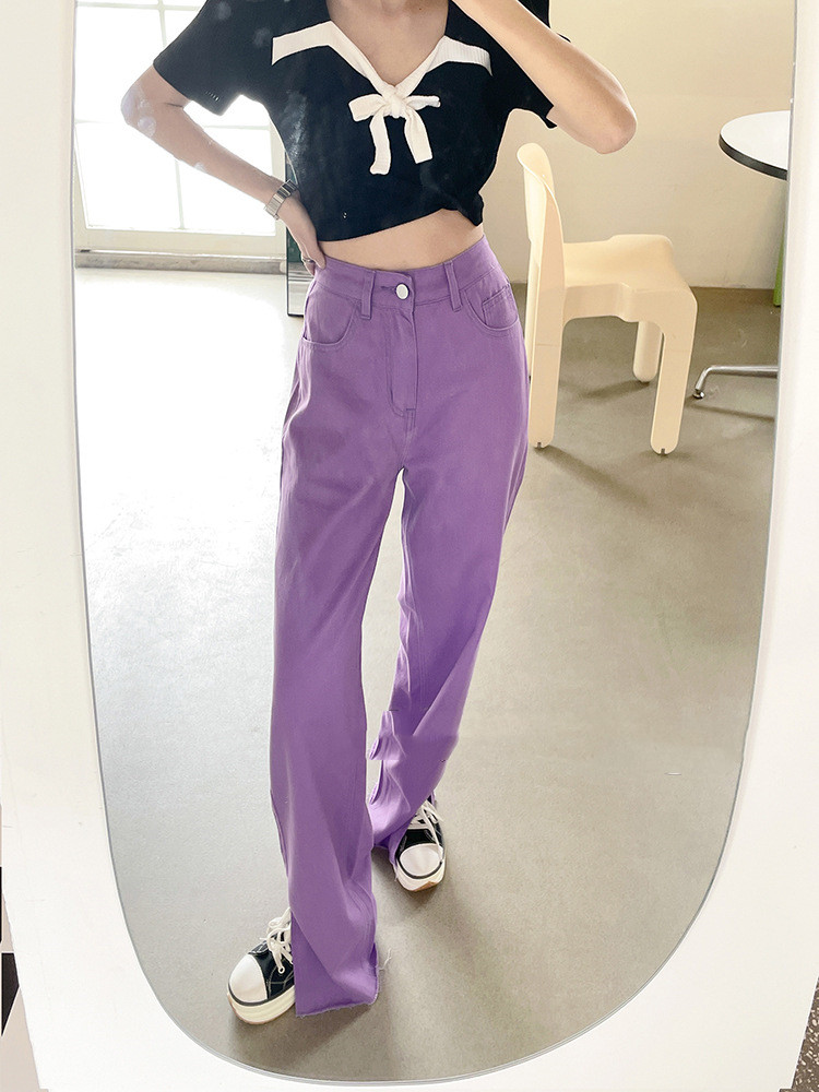 Purple Wide Leg Jeans Women's Thin High Waist Drape Loose Casual