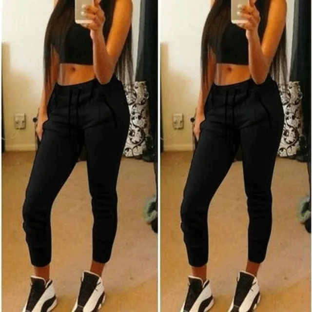 Fashion Casual Ladies Tie Trousers With Zippers And Zippers Black - Shop at LoveMi