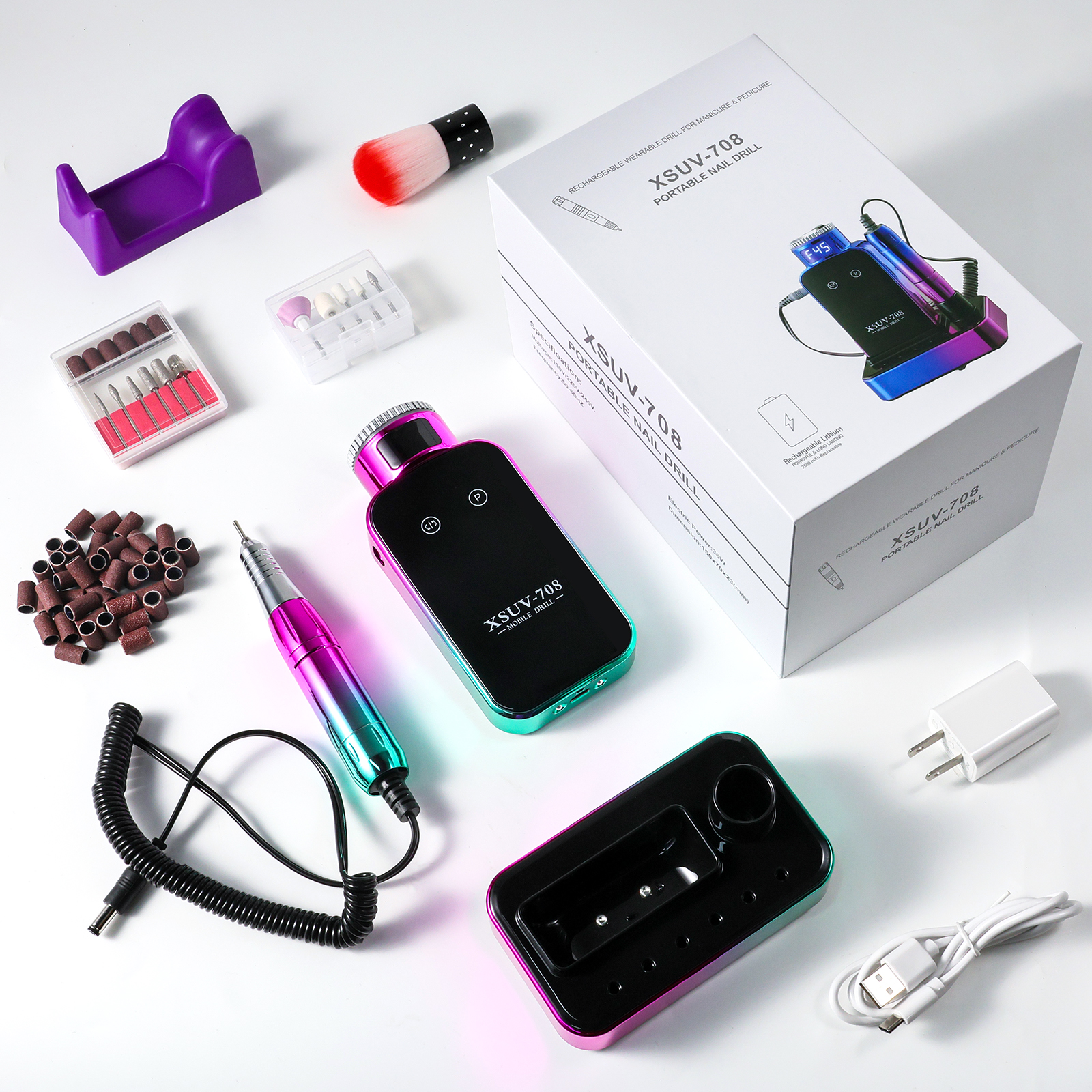 Professional Electric Nail Drill, 45000 RPM Cordless Rechargeable E-File Machine, With 12 Bits, Sanding Bands, LCD Display For Acrylic Gel Nails — foto 2