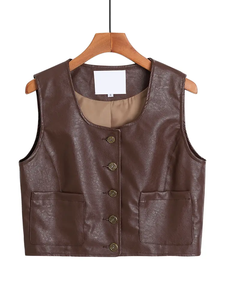 Sleeveless Waistcoat Locomotive Western Style Short Leather Jacket