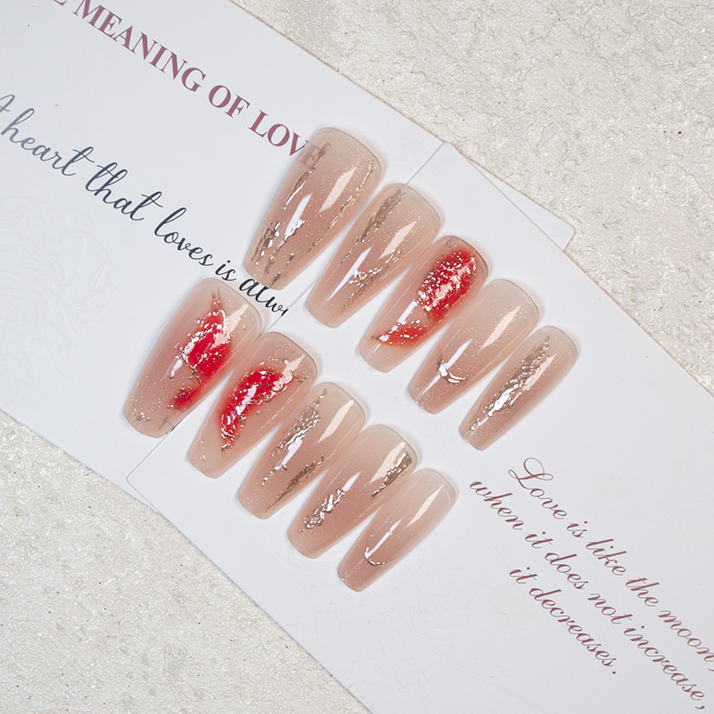 24Pcs Nude Press-On Nails Red Art product image