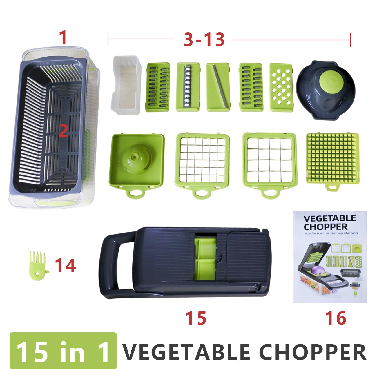 15 In 1 Vegetable Chopper Fruit Cutter Food Onion Veggie Dicer Slicer Peeler Kitchen — detail 2