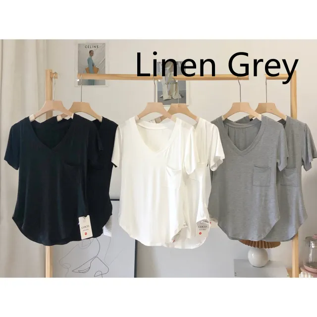 Draping Clavicle T shirt Female Summer Loose Korean Mid length Bottoming Shirt Short sleeved Casual V neck Top Linen - Shop at LoveMi