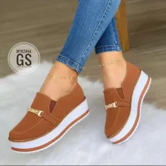 Slip On Flat Sneakers For Women Platform Shoes - Brown - View 1
