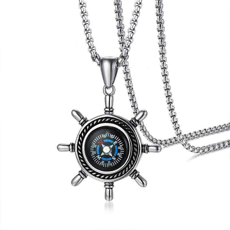 New Titanium Steel Men's Rudder Compass Pendant