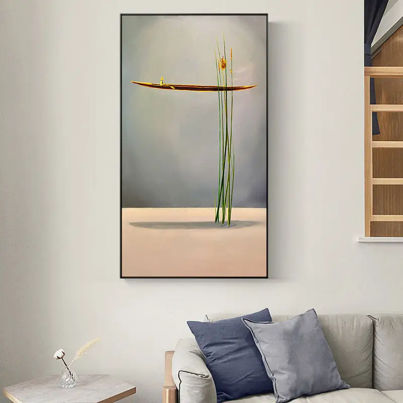 Golden Boat Canvas Poster Abstract Nature Landscape