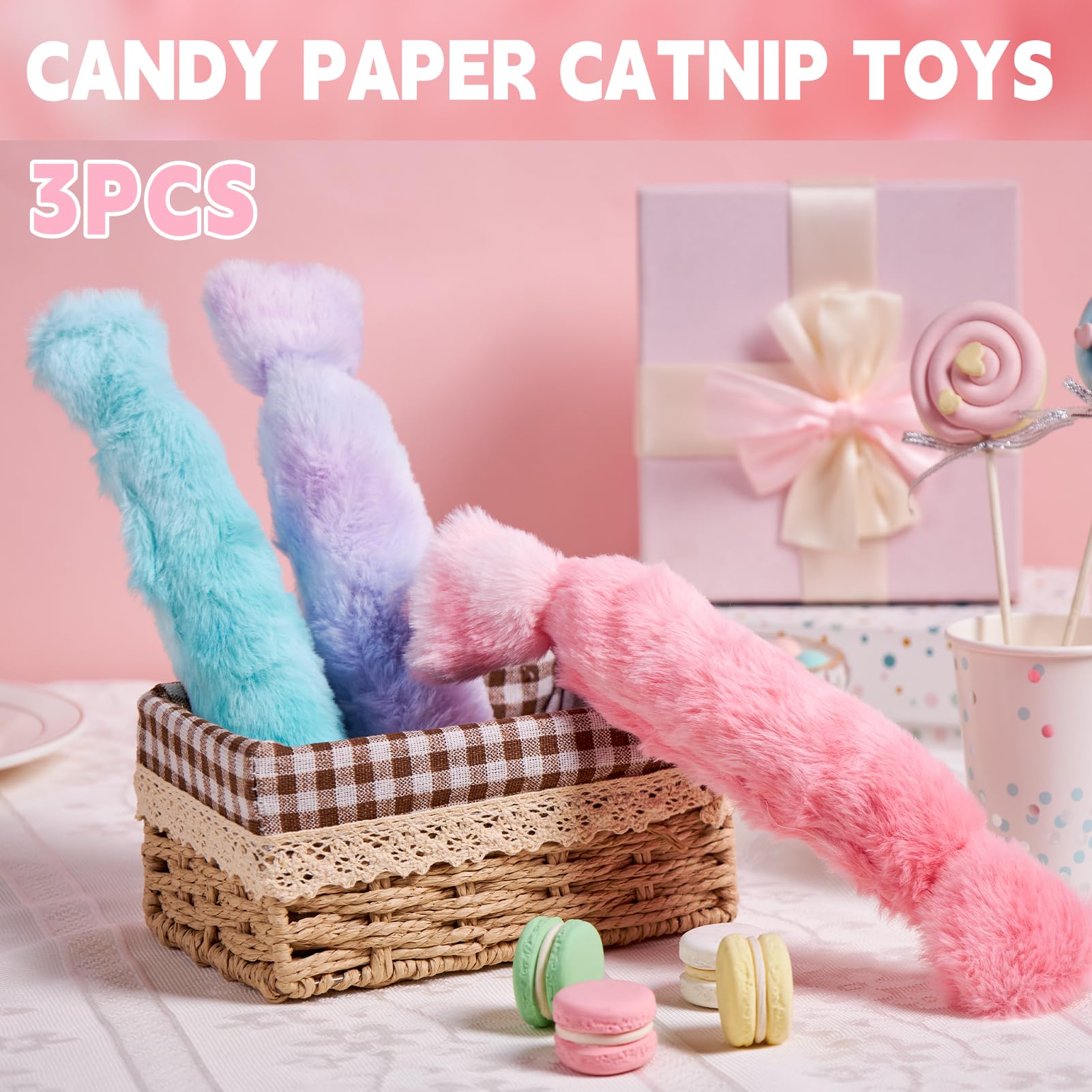 Cat Kicker Toy 3Pcs, Candy Shape Catnip Toys For Cats Catnip Toys With Crinkle Paper. Indoor Kitten Toy Kicker Pillows 2