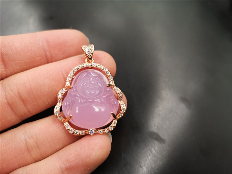 925 Colored Silver Inlaid White Chalcedony Maitreya Pendant