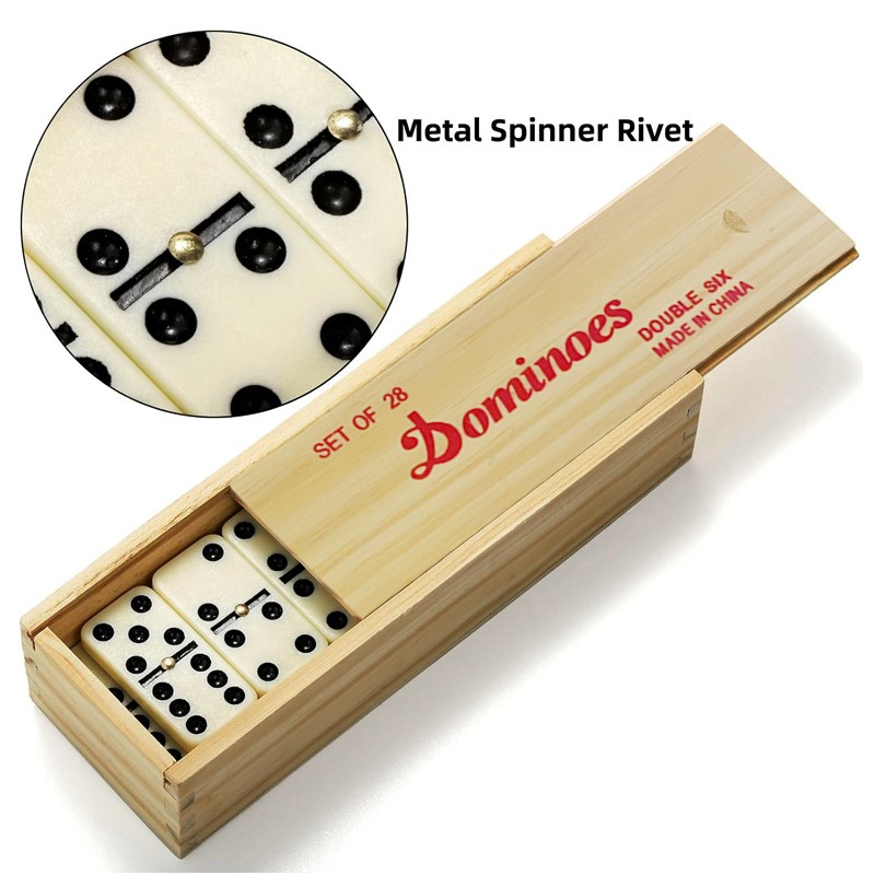 28Pcs Domino Set Educational Double-Six Dominoes Wooden Box — image 2