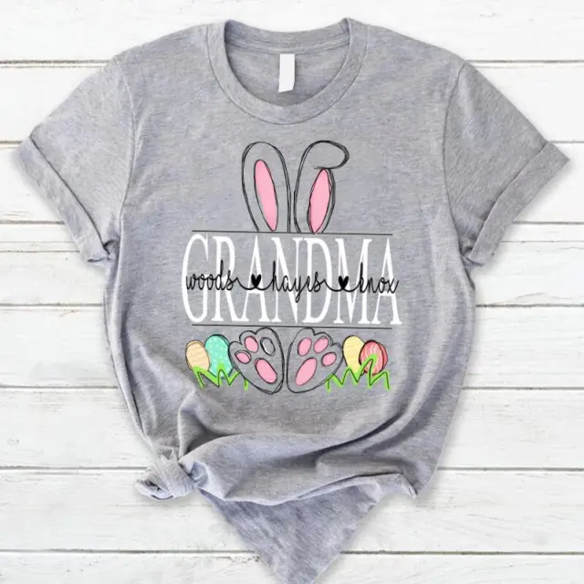 Grandma And Children Rabbit Easter T shirt Grey - Shop at LoveMi