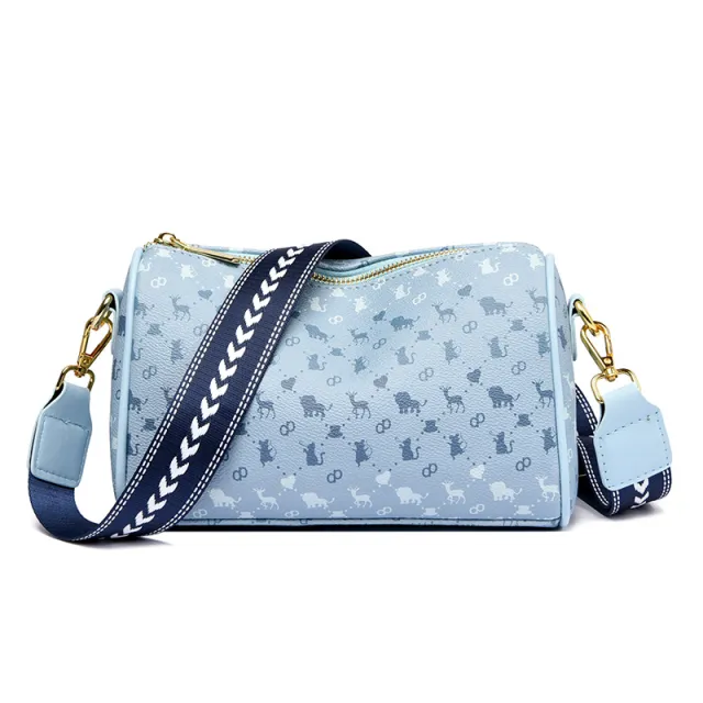 Fashion Print Ladies Crossbody Bag Soft Leather Large Capacity Blue - Shop at LoveMi