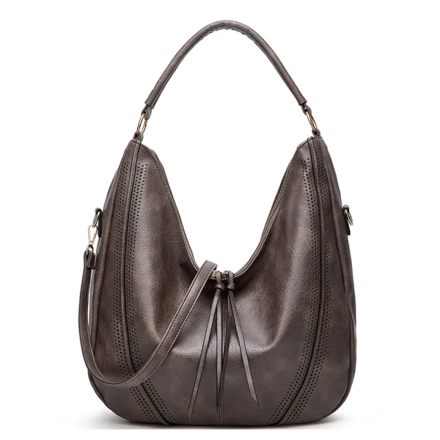 New Trend Retro Large Capacity Tote Shoulder Bag Tassel Hollow One shoulder Casual Bag Women's Big Bag Casual Bag Grey - Shop at LoveMi