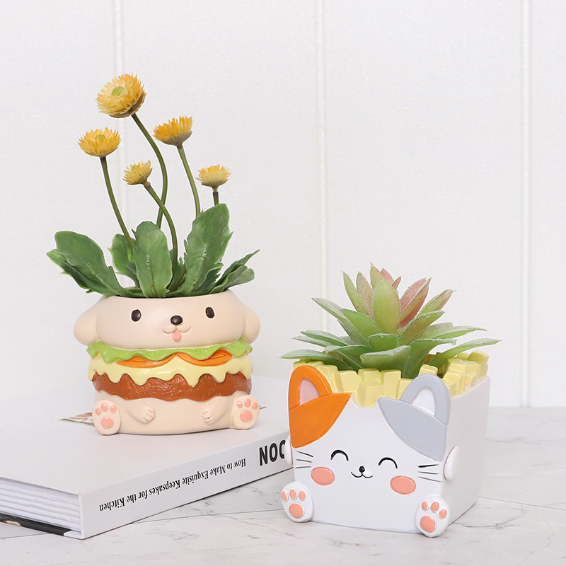Creative Simulation Burger And Fries Resin Succulent Flower Pot