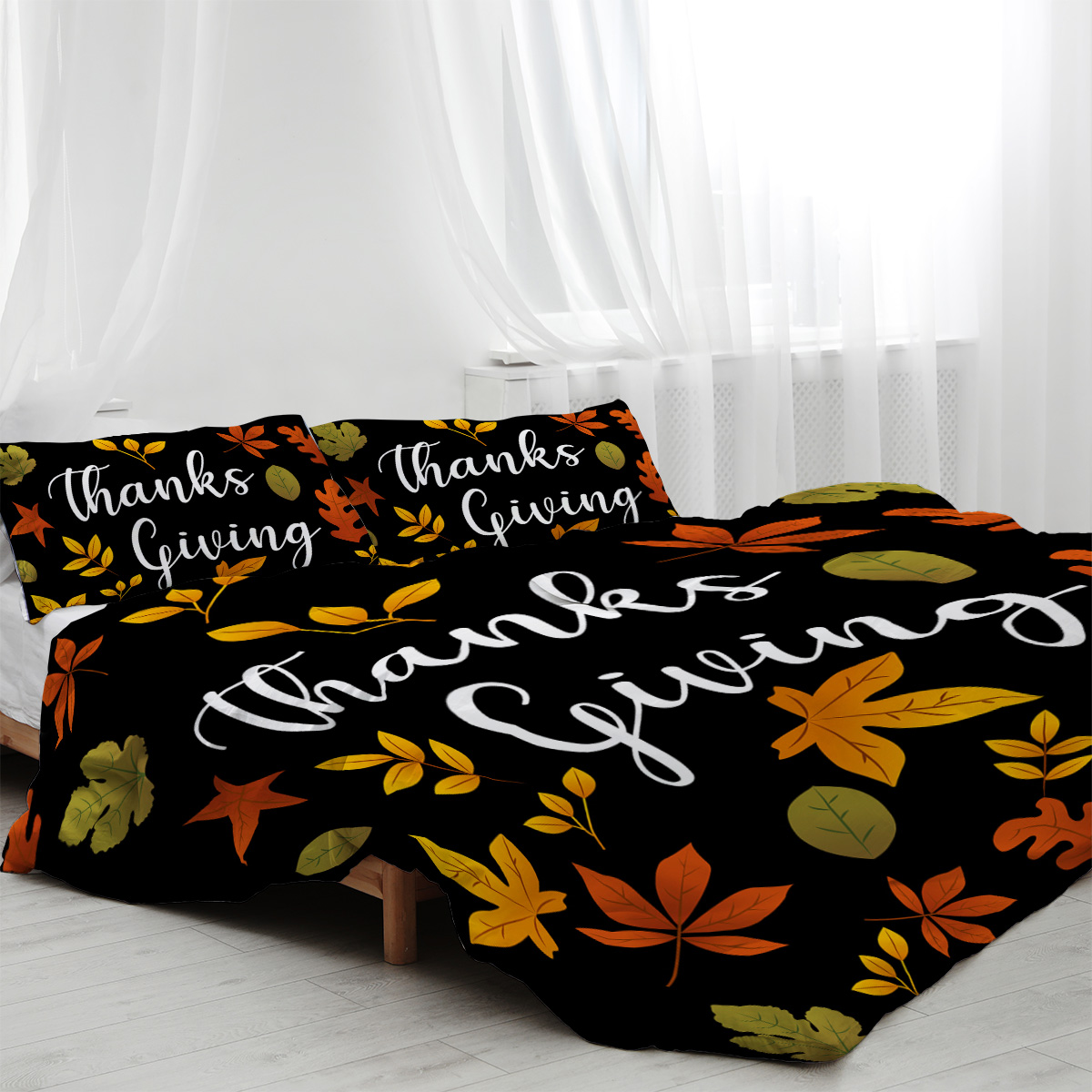 3Pcs Vintage Autumn Bedding Sets Maple Leaf Duvet Cover Sets Thanks Giving... 3