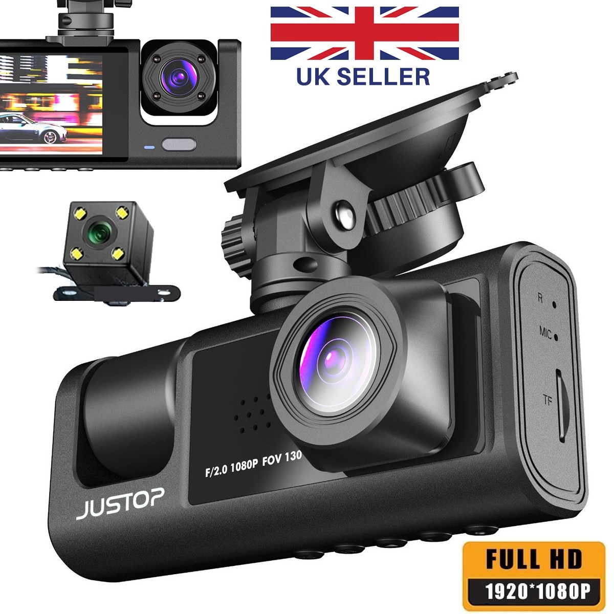 3 Lens Car Dash Cam Kit Front And Rear Camera HD TAXI DVR Security Recorder